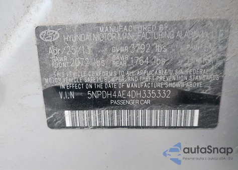 2013 Hyundai Elantra Limited from USA, damaged, VIN 5NPDH4AE4DH335332